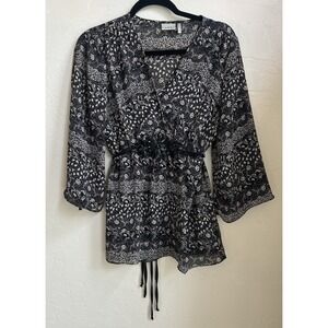 Vintage 90s Y2K Nicole Miller Babydoll Top M Fairy Grunge Semi Sheer Kimono